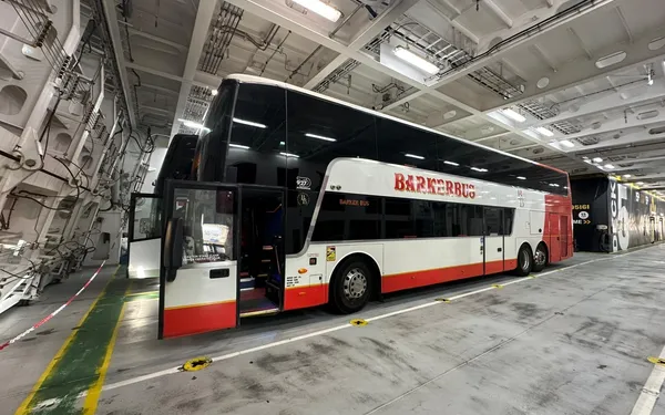 A Barker Bus coach on a continental journey
